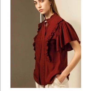 NWT Anthropologie Burgundy Ruffle Blouse Top